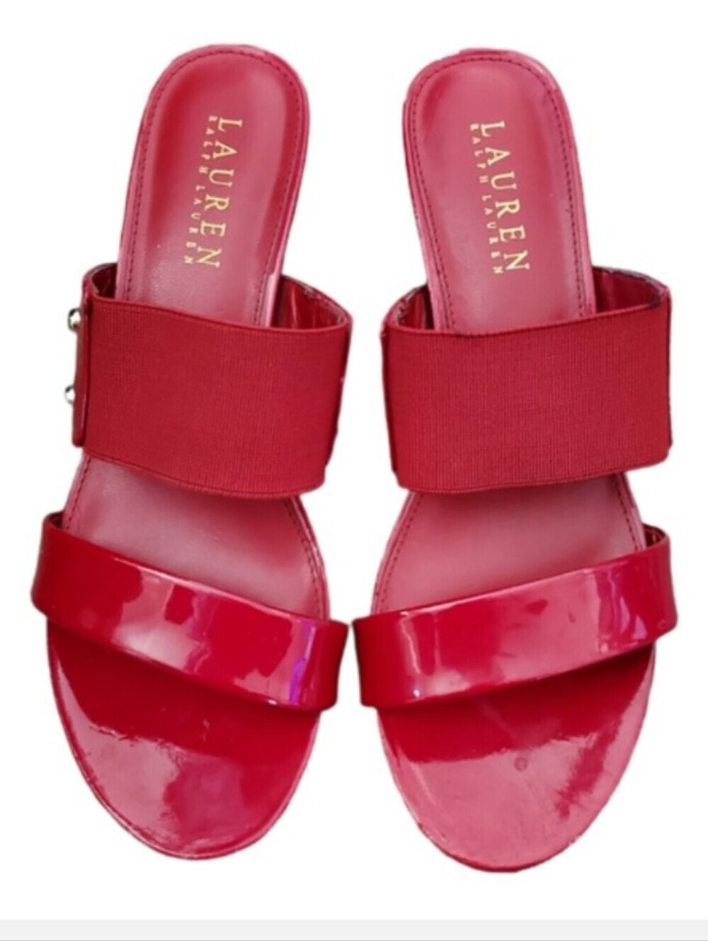 LAUREN RALPH LAUREN RHIANNA Red Double Strap Wedge Slide Sandals 6.5 NWOB